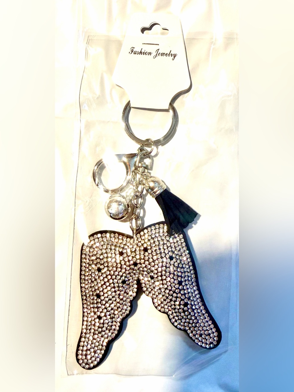 Rhinestone Angel Wing Bag Charm NWT Silvertone